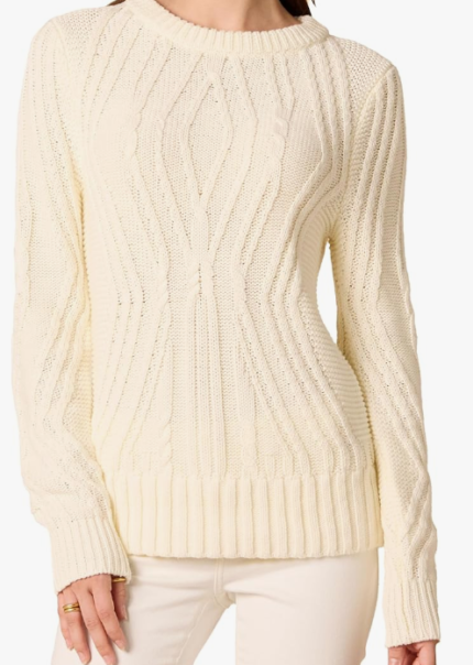 Long Sleeve Crew Neck Women's Cable Knit Sweater.